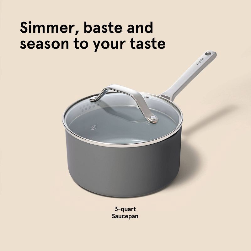 slide 9 of 9, 3qt Nonstick Ceramic Coated Aluminum Sauce Pan Dark Gray - Figmint™, 3 qt