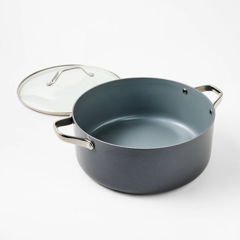 slide 2 of 6, 8qt Nonstick Ceramic Coated Aluminum Wide Stock Pot Dark Gray - Figmint™, 8 qt