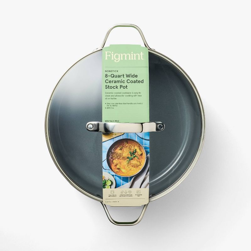 slide 5 of 6, 8qt Nonstick Ceramic Coated Aluminum Wide Stock Pot Dark Gray - Figmint™, 8 qt
