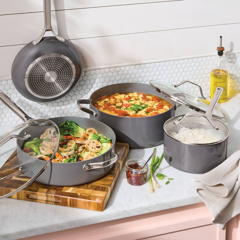 slide 2 of 10, 7pc Nonstick Ceramic Coated Aluminum Cookware Set Dark Gray - Figmint™, 7 ct