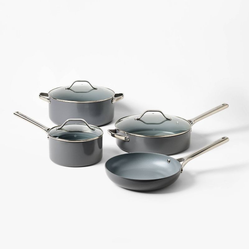 slide 1 of 10, 7pc Nonstick Ceramic Coated Aluminum Cookware Set Dark Gray - Figmint™, 7 ct