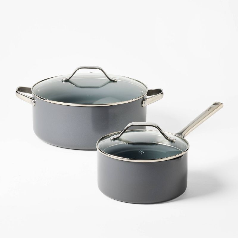 slide 4 of 10, 7pc Nonstick Ceramic Coated Aluminum Cookware Set Dark Gray - Figmint™, 7 ct