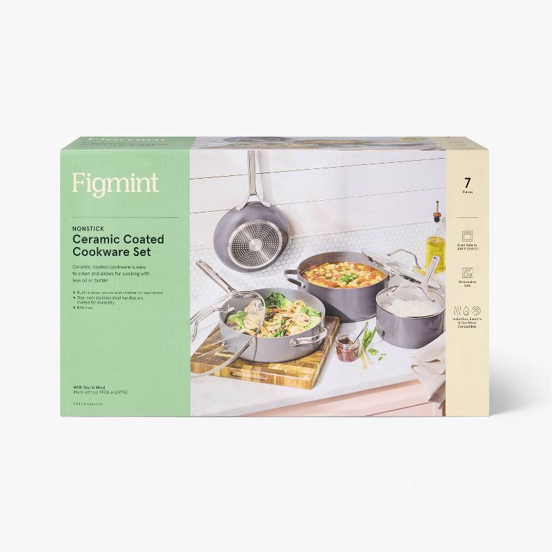 slide 8 of 10, 7pc Nonstick Ceramic Coated Aluminum Cookware Set Dark Gray - Figmint™, 7 ct