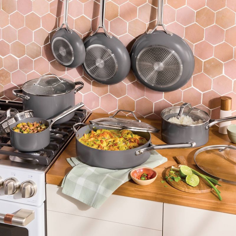 slide 2 of 10, 12pc Nonstick Ceramic Coated Aluminum Cookware Set Dark Gray - Figmint™, 12 ct