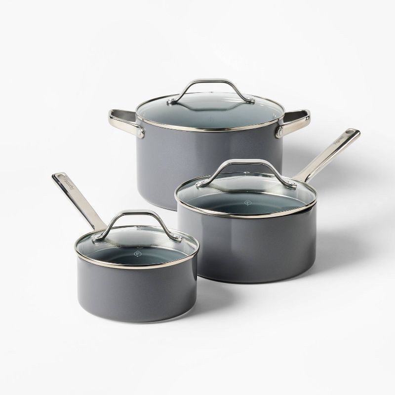 slide 4 of 10, 12pc Nonstick Ceramic Coated Aluminum Cookware Set Dark Gray - Figmint™, 12 ct