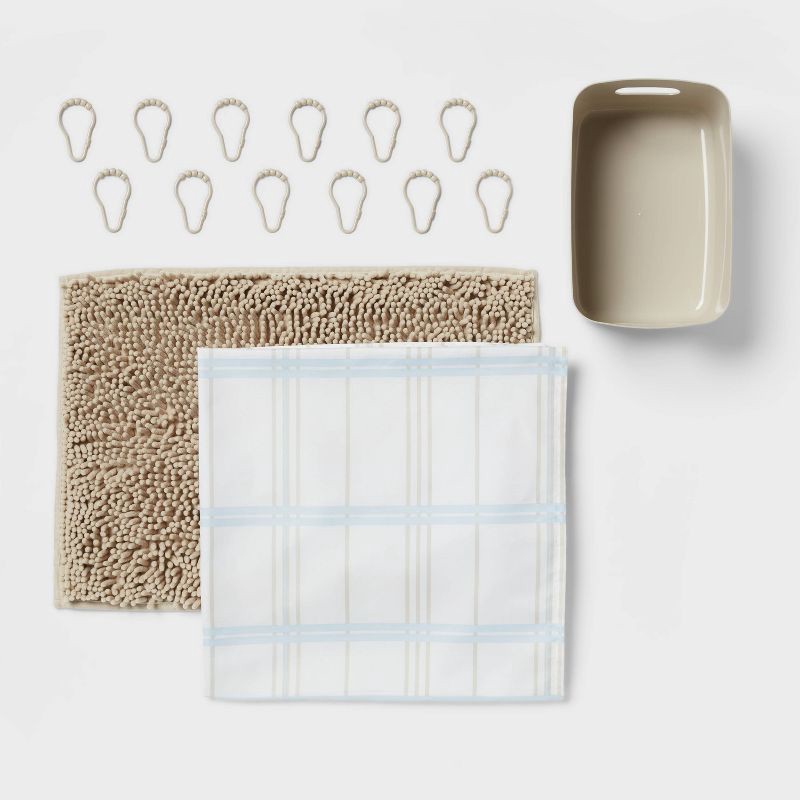 slide 4 of 4, 15pc Leap Plaid Shower Bundle Set Ivory - Room Essentials™, 15 ct