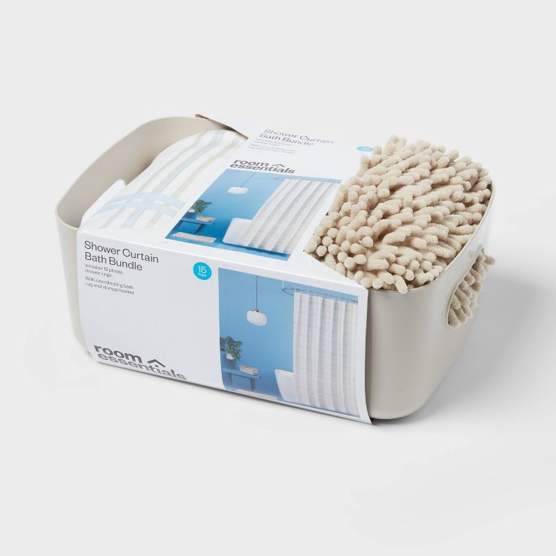 slide 1 of 4, 15pc Leap Plaid Shower Bundle Set Ivory - Room Essentials™, 15 ct