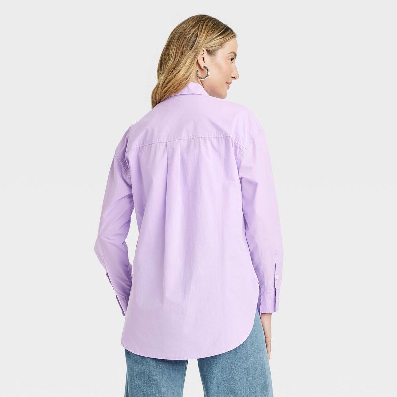 slide 3 of 3, Women's Oversized Long Sleeve Collared Button-Down Shirt - Universal Thread™ Purple XL, 1 ct