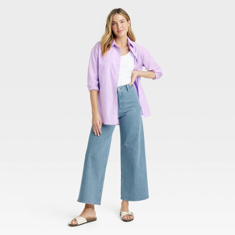 slide 2 of 3, Women's Oversized Long Sleeve Collared Button-Down Shirt - Universal Thread™ Purple XL, 1 ct
