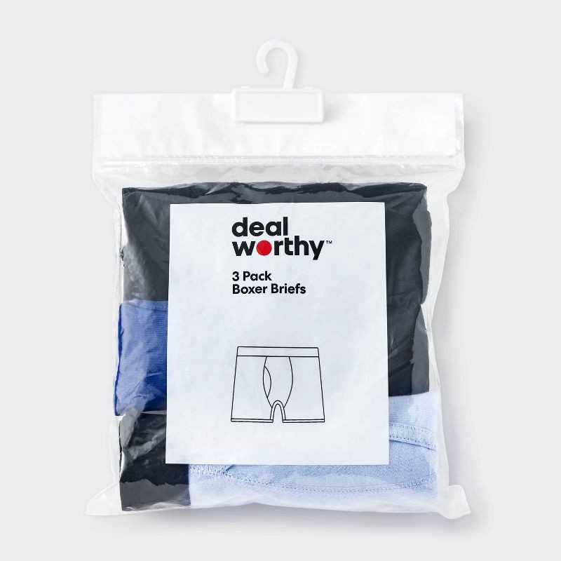 slide 2 of 3, Men's Boxer Briefs 3pk - Dealworthy™ Blue/Black XL: Mid Rise, Elastic Waistband, 3 ct