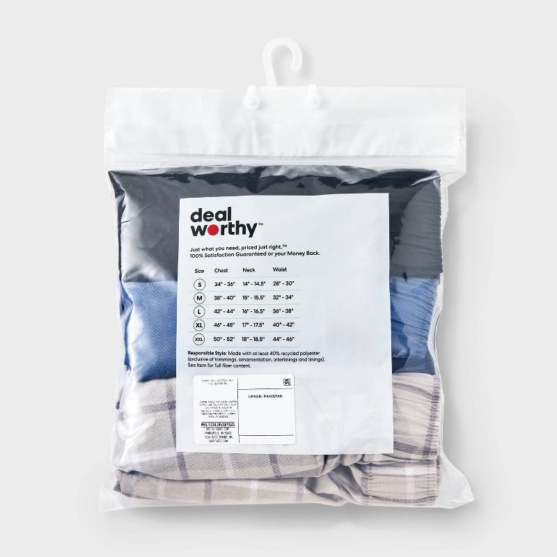 slide 3 of 3, Men's Woven Boxers 3pk - Dealworthy™ Blue/Black L: Lightweight Mid Rise, Elastic Waistband, 3 ct