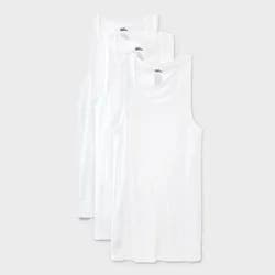Men's Tank Top 3pk - Dealworthy™ White M: Slim Fit, Crew Neck, Lightweight, Ribbed, Pullover