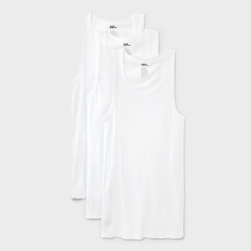 slide 1 of 3, Men's Tank Top 3pk - Dealworthy™ White L: Slim Fit, Cotton Blend, Crew Neck, Sleeveless, Lightweight, Machine Washable, 3 ct