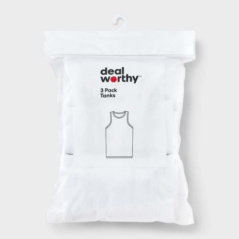 slide 2 of 3, Men's Tank Top 3pk - Dealworthy™ White XL: Slim Fit, Crew Neck, Lightweight, Pullover, Ribbed Fabric, 3 ct