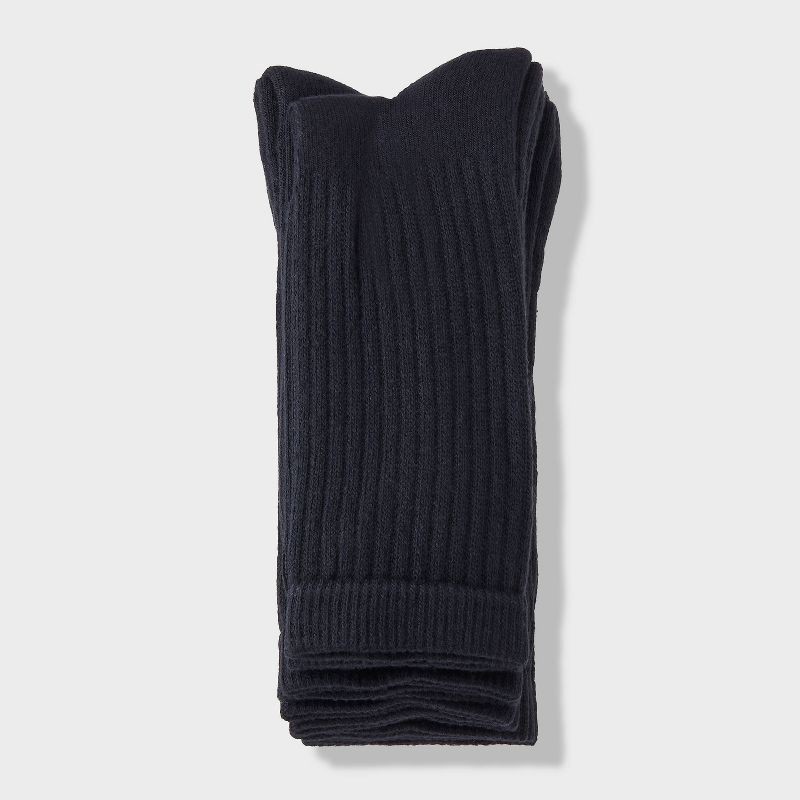 slide 3 of 3, Men's Crew Socks 5pk - Dealworthy™ Black 6-12: Cushioned Sole, Midweight Knit,, 5 ct