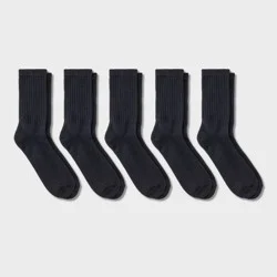 Men's Crew Socks 5pk - Dealworthy™ Black 6-12: Cushioned Sole, Midweight Knit,