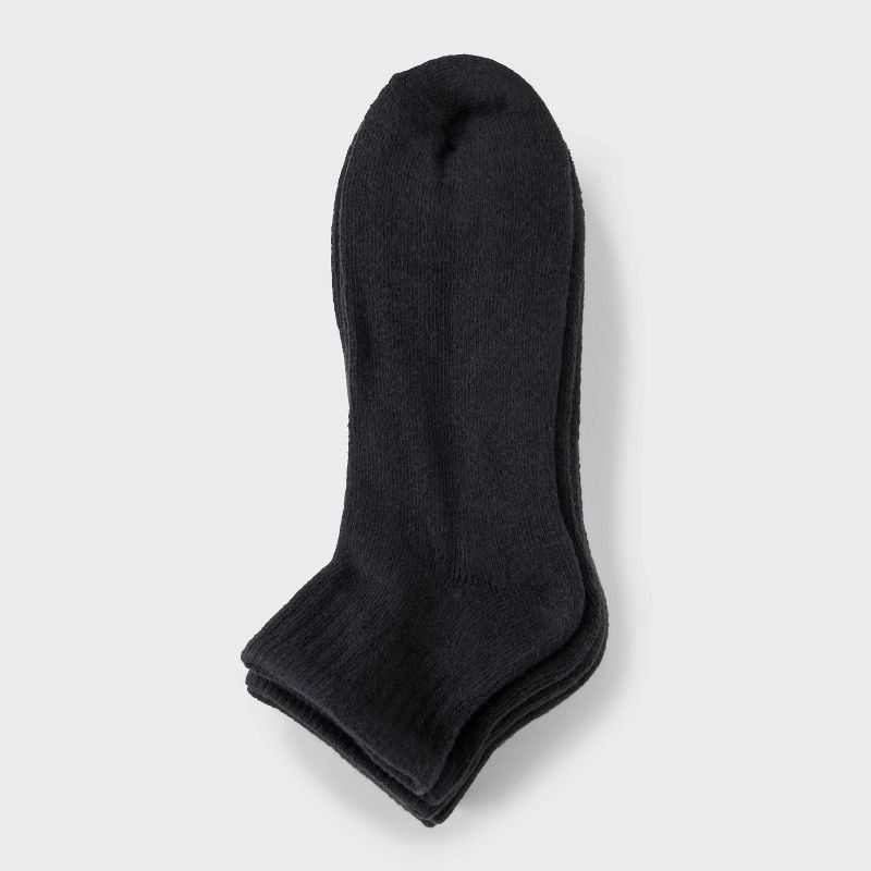 slide 3 of 3, Men's Ankle Socks 5pk - Dealworthy™ Black 6-12: Cotton Blend, Cushioned Sole, Machine Washable, Knit Fabric, 5 ct