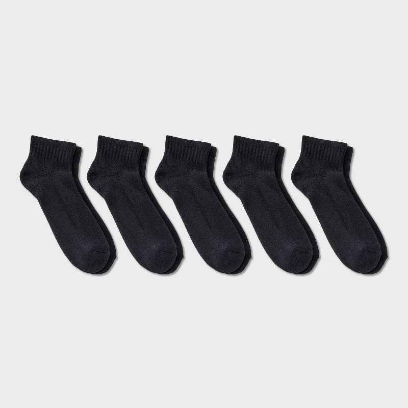 slide 1 of 3, Men's Ankle Socks 5pk - Dealworthy™ Black 6-12: Cotton Blend, Cushioned Sole, Machine Washable, Knit Fabric, 5 ct