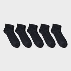 Men's Ankle Socks 5pk - Dealworthy™ Black 6-12: Cotton Blend, Cushioned Sole, Machine Washable, Knit Fabric