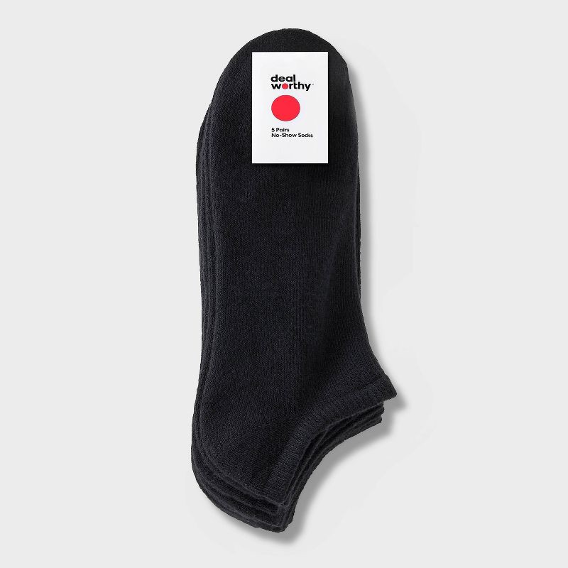 slide 2 of 3, Men's No Show Socks 5pk - Dealworthy™ Black 6-12: Cushioned Sole, Midweight Knit, Size 6-12, 5 ct