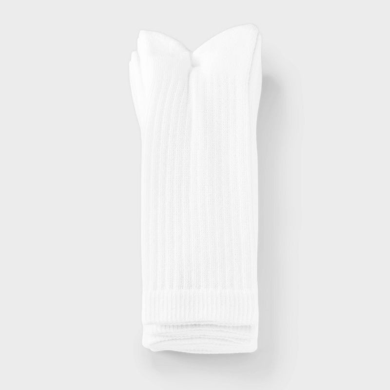 slide 3 of 3, Men's Crew Socks 5pk - Dealworthy™ White 6-12: Cushioned Sole, Midweight Knit,, 5 ct