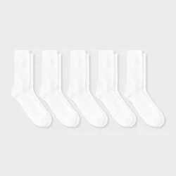 Men's Crew Socks 5pk - Dealworthy™ White 6-12: Cushioned Sole, Midweight Knit,
