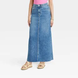 Women's High-Rise Front Slit Denim Maxi Skirt - Universal Thread™ Medium Wash 14