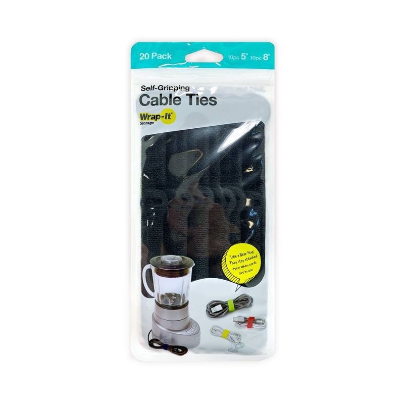 slide 1 of 7, Wrap-It 20pk 5" and 8" Storage Self-Gripping Cable Ties Black, 20 ct