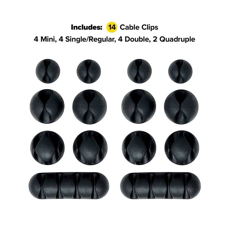 slide 3 of 8, Wrap-It 14pk Storage Cable Clips Black, 14 ct