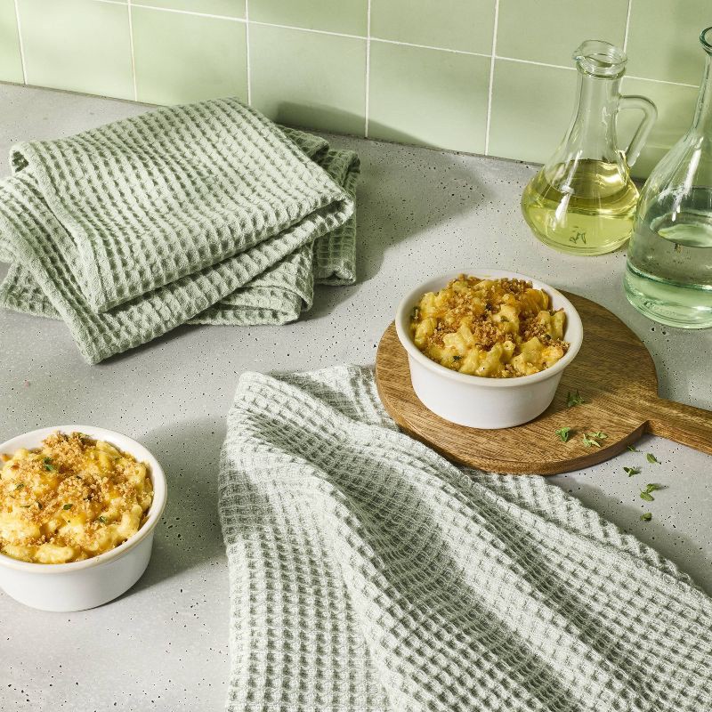 slide 2 of 3, 3pc Waffle Kitchen Towels Green - Figmint™, 3 ct