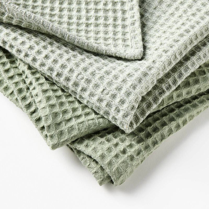 slide 3 of 3, 3pc Waffle Kitchen Towels Green - Figmint™, 3 ct