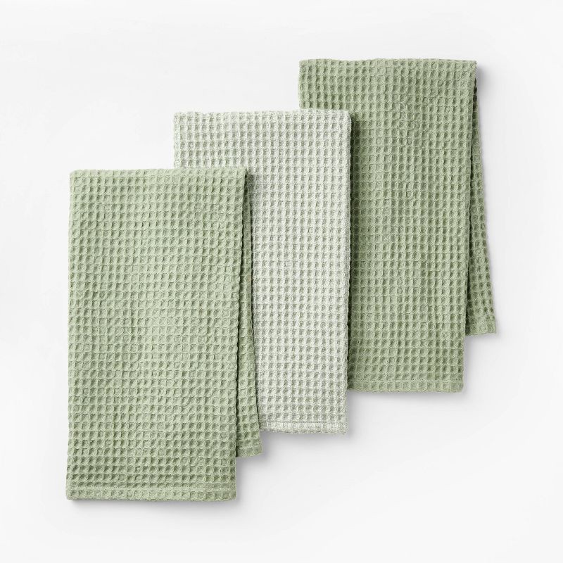 slide 1 of 3, 3pc Waffle Kitchen Towels Green - Figmint™, 3 ct