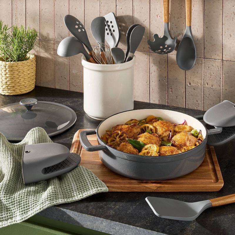 slide 2 of 4, 2pc Silicone Mini Oven Mitts Dark Gray - Figmint™: Heat Resistant Kitchen Mittens, Dishwasher-Safe, Crosshatch Pattern, 2 ct