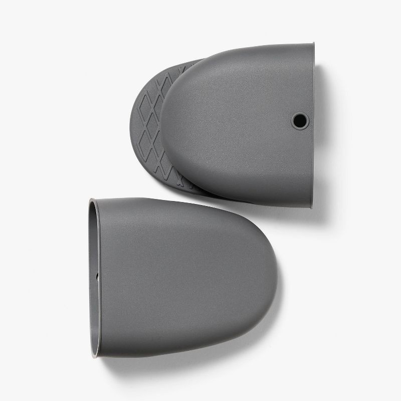 slide 1 of 4, 2pc Silicone Mini Oven Mitts Dark Gray - Figmint™: Heat Resistant Kitchen Mittens, Dishwasher-Safe, Crosshatch Pattern, 2 ct