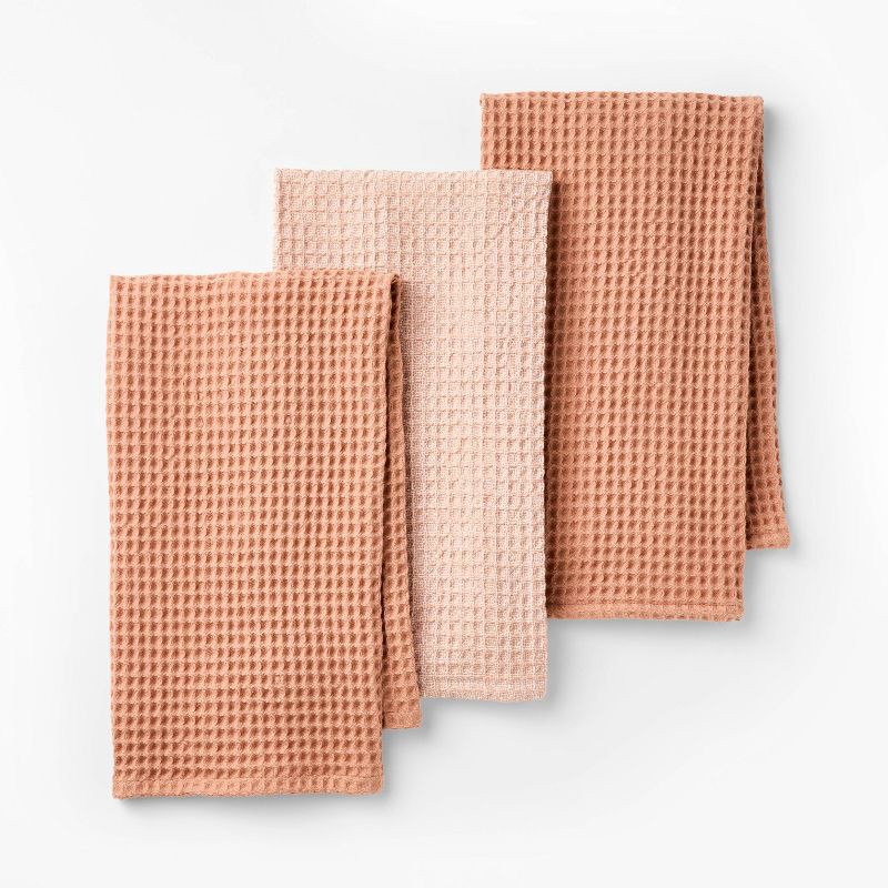 slide 1 of 3, 3pc Waffle Kitchen Towels Terracotta Orange - Figmint™: Cotton Dish Towels, Kitchen Hand Towels, OEKO-TEX Certified, 3 ct