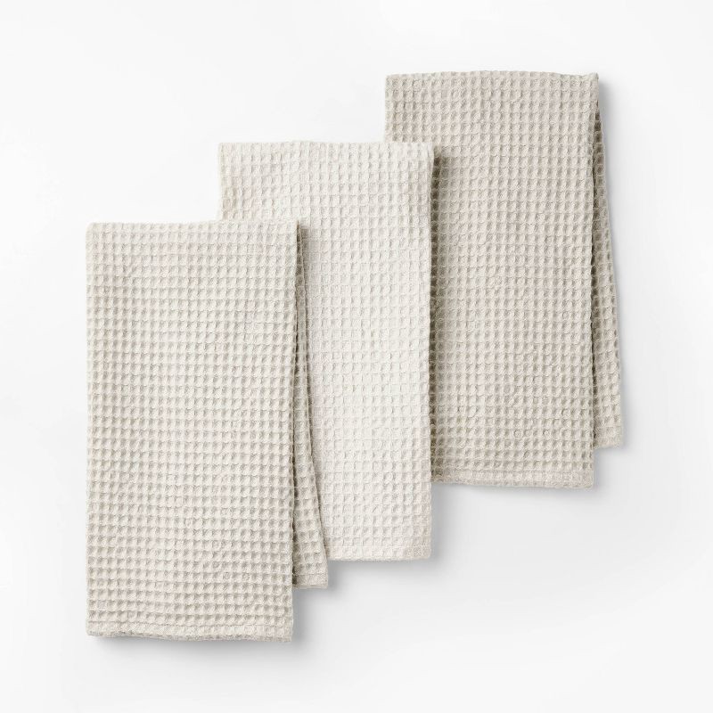 slide 1 of 3, 3pc Waffle Kitchen Towels Light Gray - Figmint™, 3 ct