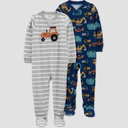 Carter's Just One You®️ Toddler Boys' 2pk Trucks Snug Fit Footed Pajama - Gray/Navy Blue 12M