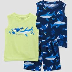 Carter's Just One You®️ Toddler Boys' 3pc Sharks Pajama Set - Blue/Lime Green 3T