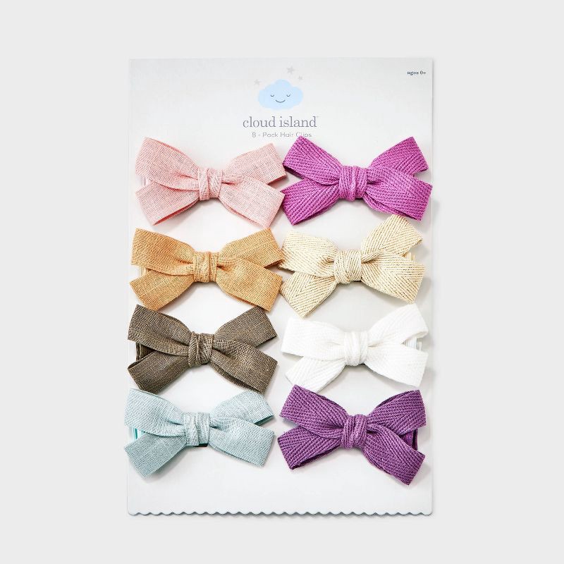 slide 2 of 5, Baby Girls' Hair 8pk Multi Bow Cotton Faux Linen & Cotton Twill Tape - Cloud Island™: Styling Clips for Infants, 8 ct