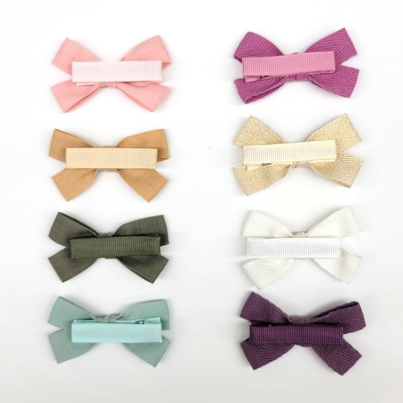 slide 5 of 5, Baby Girls' Hair 8pk Multi Bow Cotton Faux Linen & Cotton Twill Tape - Cloud Island™: Styling Clips for Infants, 8 ct