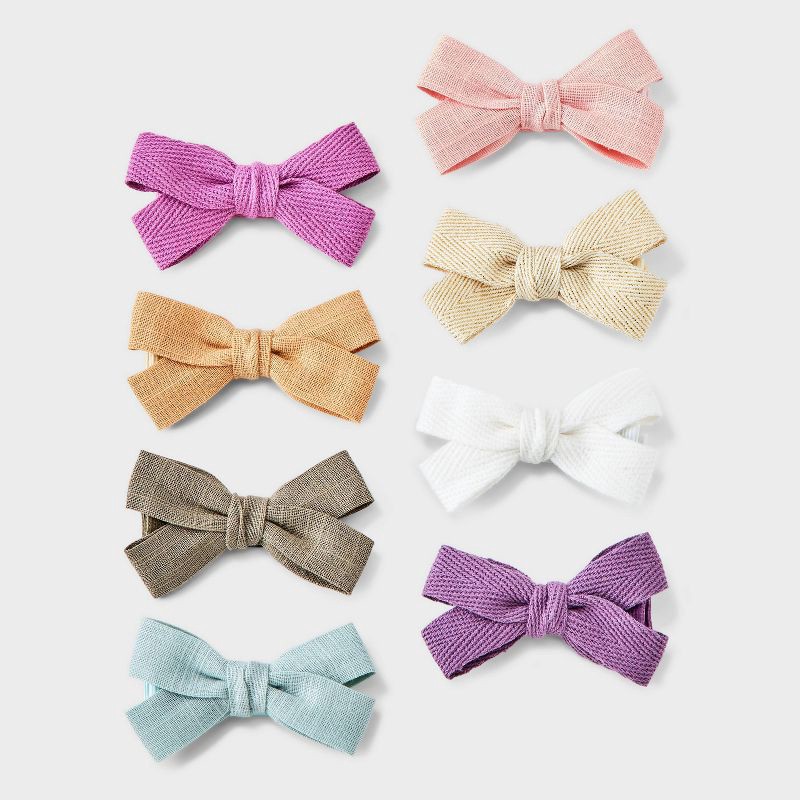 slide 1 of 5, Baby Girls' Hair 8pk Multi Bow Cotton Faux Linen & Cotton Twill Tape - Cloud Island™: Styling Clips for Infants, 8 ct