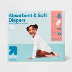 Disposable Diapers - Size 8 - 64ct - up&up™: 41+ lbs, Hypoallergenic, Latex-Free, Absorption Channels