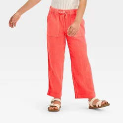 Girls' Gauze Pull-On Pants - Cat & Jack™ Neon Peach Orange S