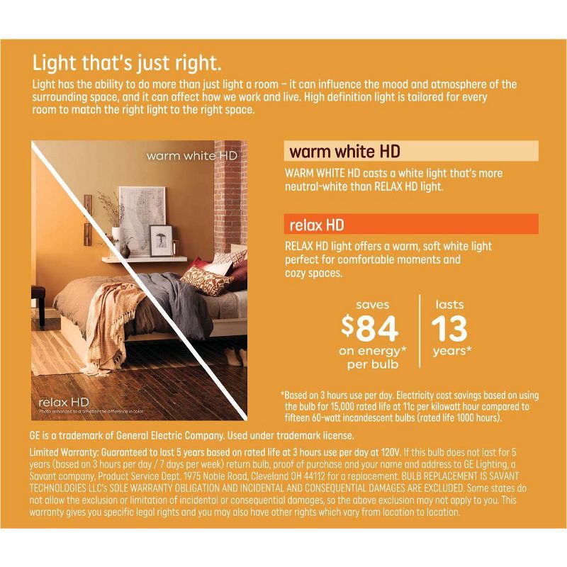 slide 2 of 8, GE Household Lighting GE 2pk 60W A19 Light Bulbs Warm White, 2 ct