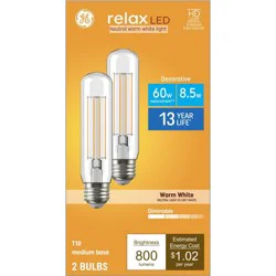 GE Household Lighting GE 2pk 60W Relax T10 LED Light Bulbs Warm White