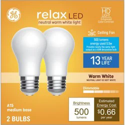 GE Household Lighting GE 2pk 60W Relax A15 Medium Base LED Ceiling Fan Bulbs Warm White Light Bulbs