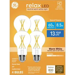 GE Household Lighting GE 4pk 60W Relax A19 LED Light Bulbs Warm White