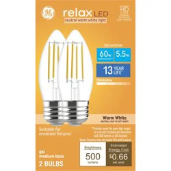 GE Household Lighting GE 2pk Relax Warm White 60W BM Clear