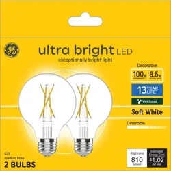 GE Household Lighting GE 2pk 100W Ultra Bright G25 LED Globe Light Bulbs Soft White