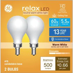 GE Household Lighting GE 2pk 60W Relax A15 LED Ceiling Fan Bulbs Warm White